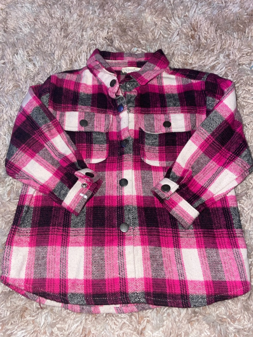 Jessica Simpson Pink and Black Plaid Shirt Jacket
